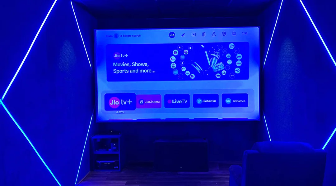Completed project by Lumina Screens showcasing a high-performance AV screen installed in a modern home theater setup
