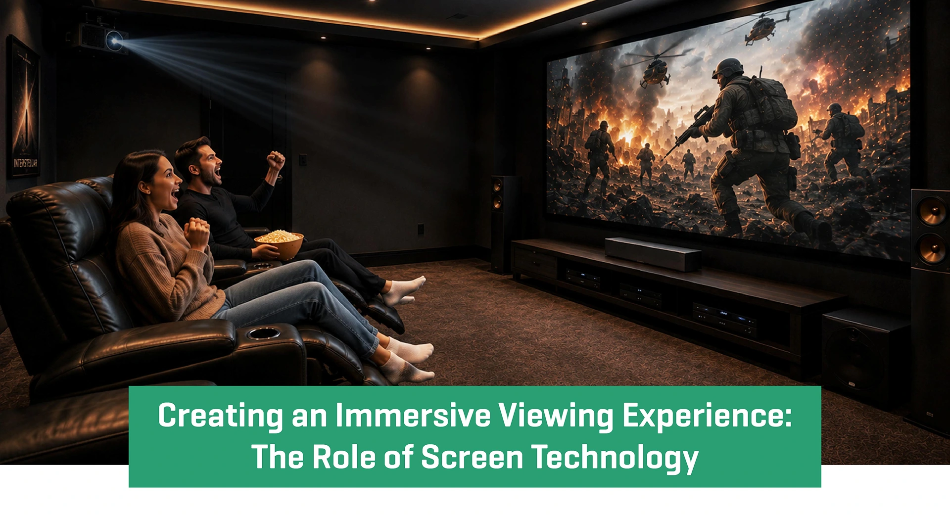 Modern luxury home cinema with immersive projection screen technology by Lumina Screens